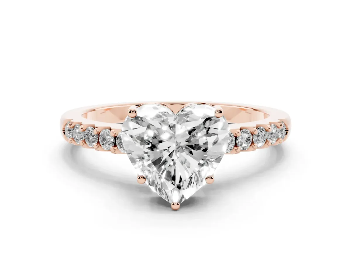 Heart Cut Solitaire Diamond Engagement Ring with Pavé Band and Six-Prong Setting Rose gold
