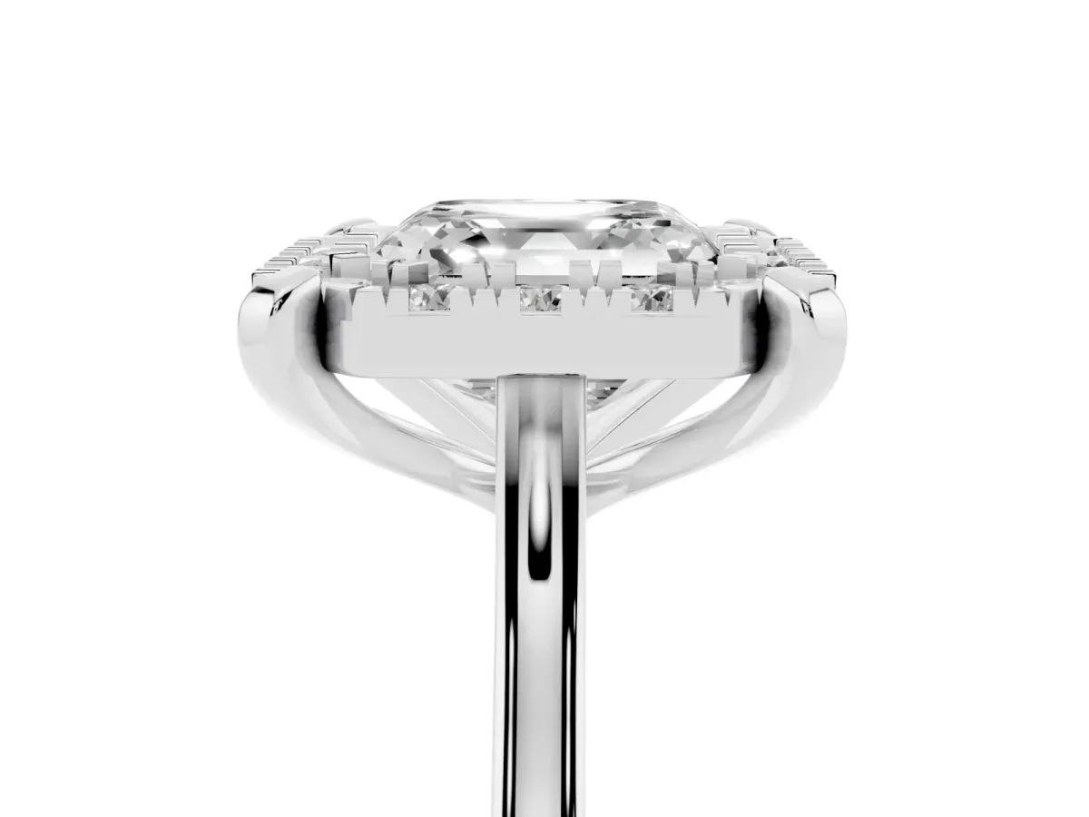 Asscher Cut Diamond Cluster Halo Solitaire with Four-Prong Setting White gold