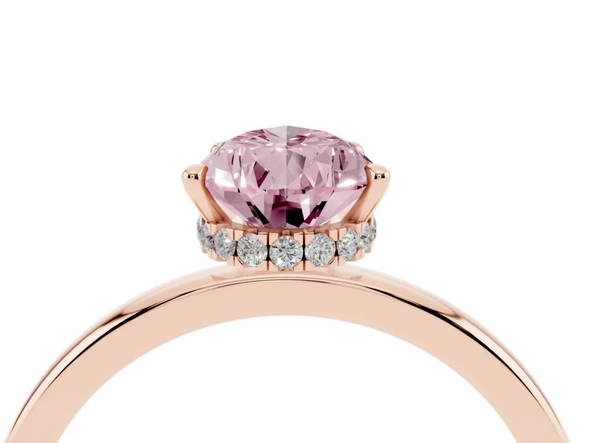 Fancy Pink Pear Cut Solitaire Engagement Ring with Cathedral Band and Four-Prong Setting Rose gold