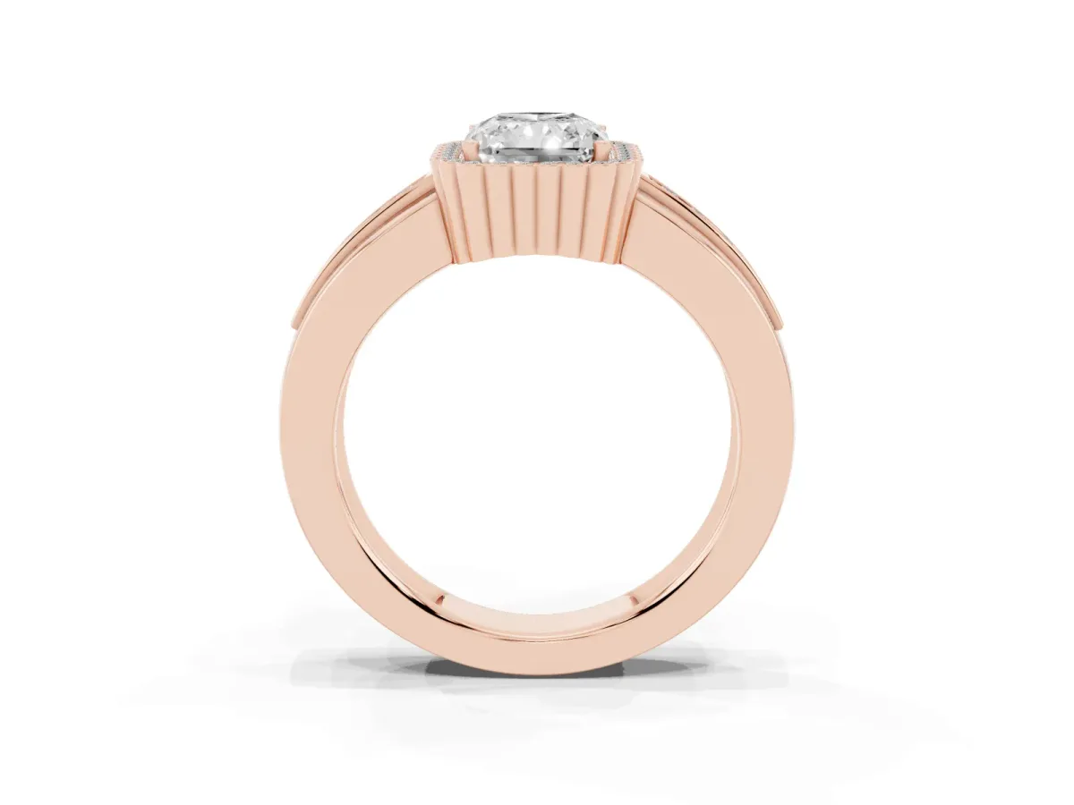 Radiant Cut Cut Halo Pave Band Four-Prong Ring Rose gold