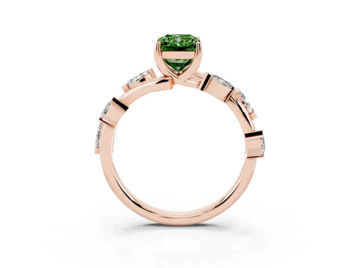 Fancy Green Radiant Cut Solitaire Twisted Band Marquise Accent Prong Setting Ring Rose gold