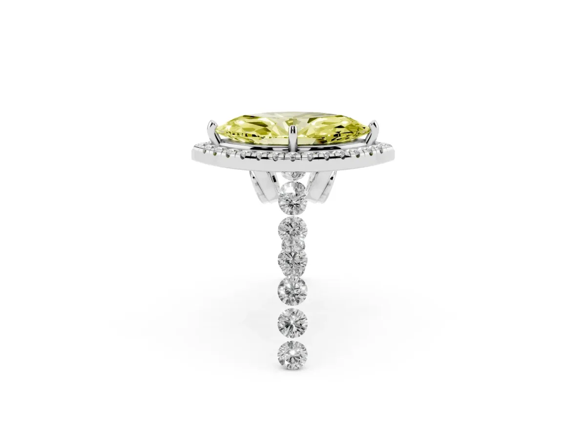 Fancy Yellow Marquise Cut Halo Pavé Diamond Engagement Ring with Four-Prong Setting Platinum