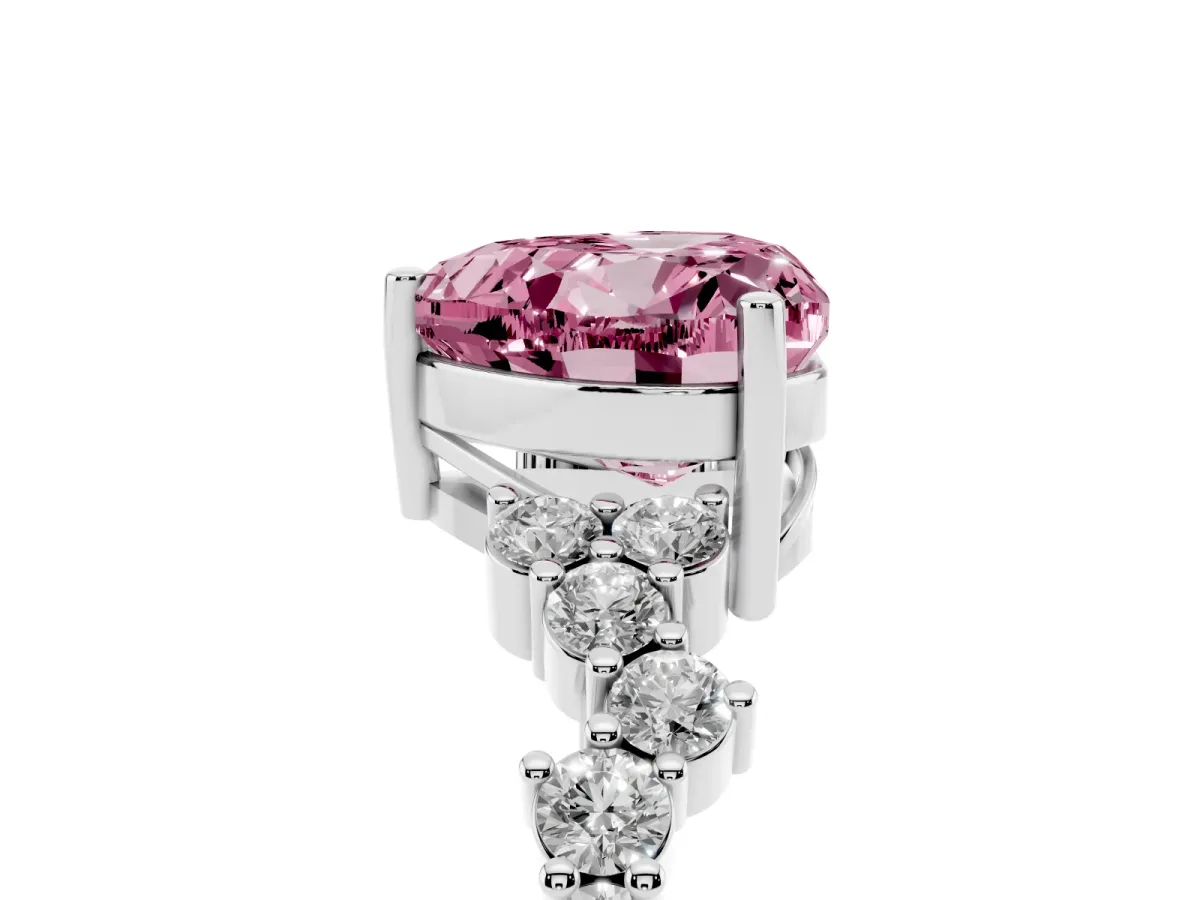 Fancy Pink Heart Cut Diamond Scattered Round Accent Ring with Prong Setting White gold