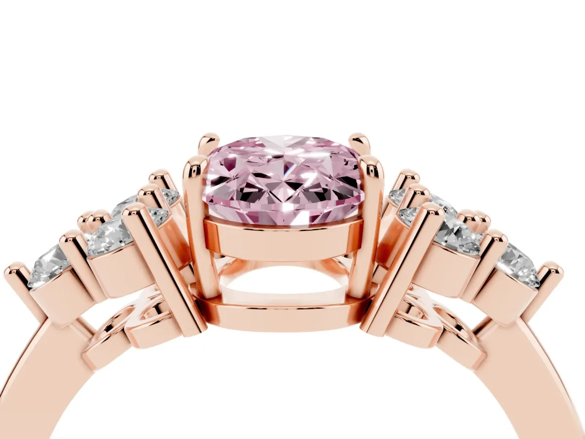Fancy Pink Oval Cut Brilliant Diamond Cluster Accent Solitaire Ring with Prong Setting Rose gold