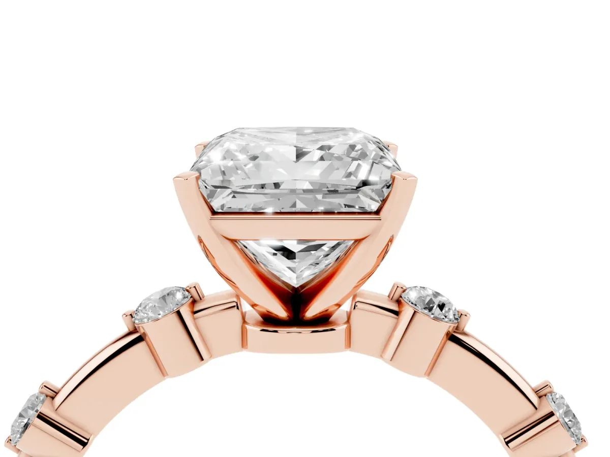 Princess Cut Solitaire Diamond Ring with Bezel Set Side Stones and Prong Setting Rose gold