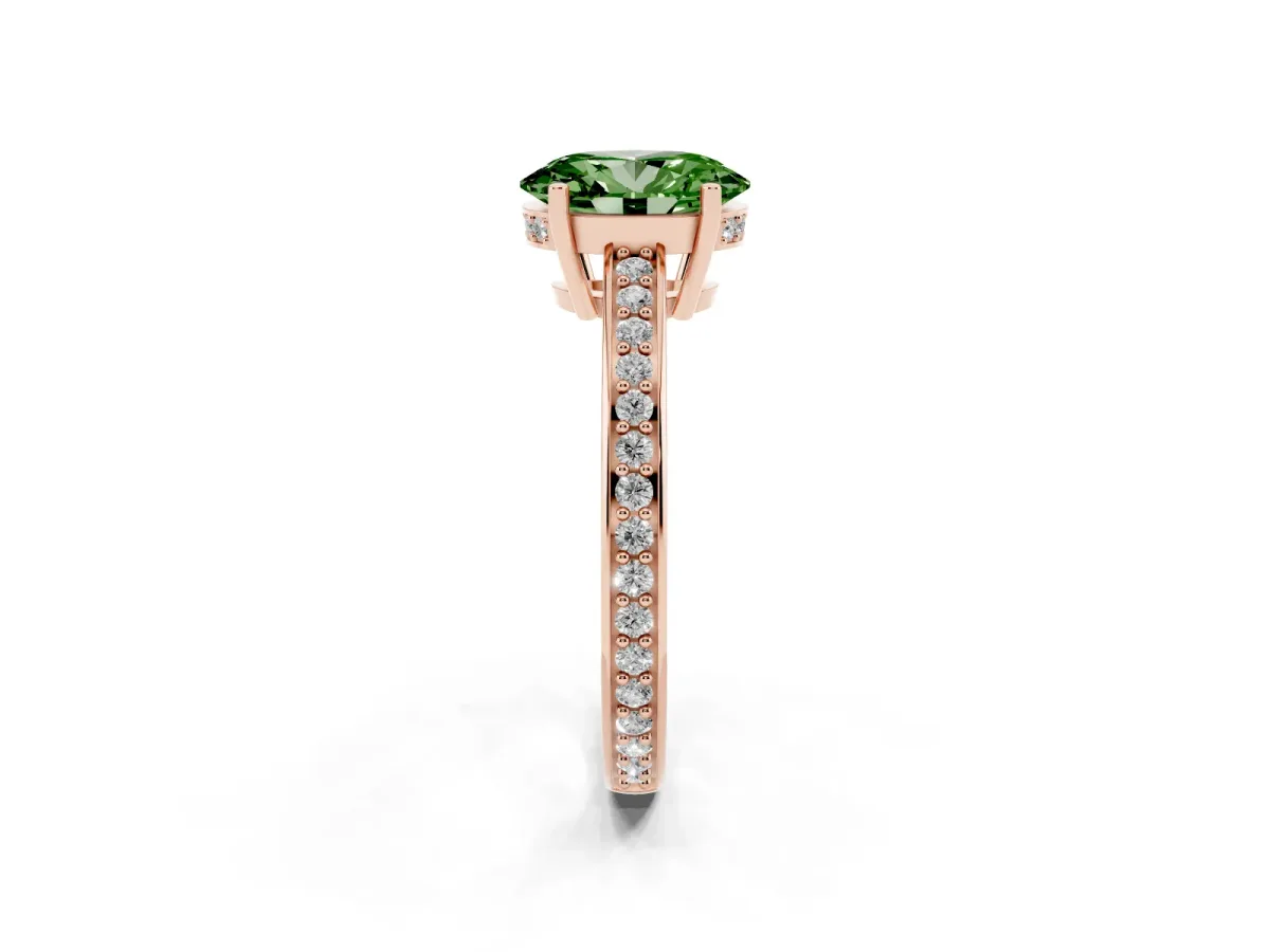 Fancy Green Oval Cut Solitaire Pavé Band Prong Setting Ring Rose gold