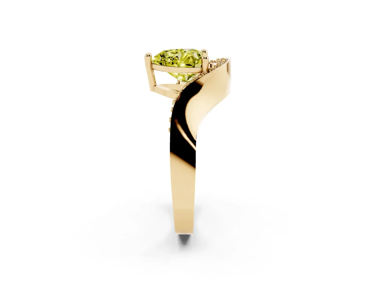 Fancy Yellow Heart Cut Solitaire Diamond Engagement Ring with Pave Band and Four-Prong Setting Yellow gold