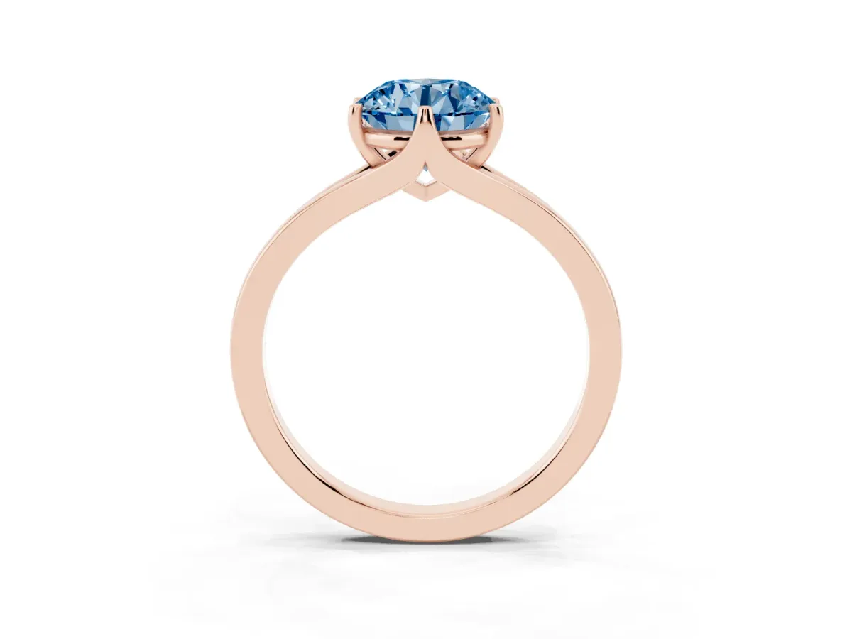 Fancy Blue Round Cut Solitaire Diamond Ring with Six-Prong Setting and Tapered Band Rose gold