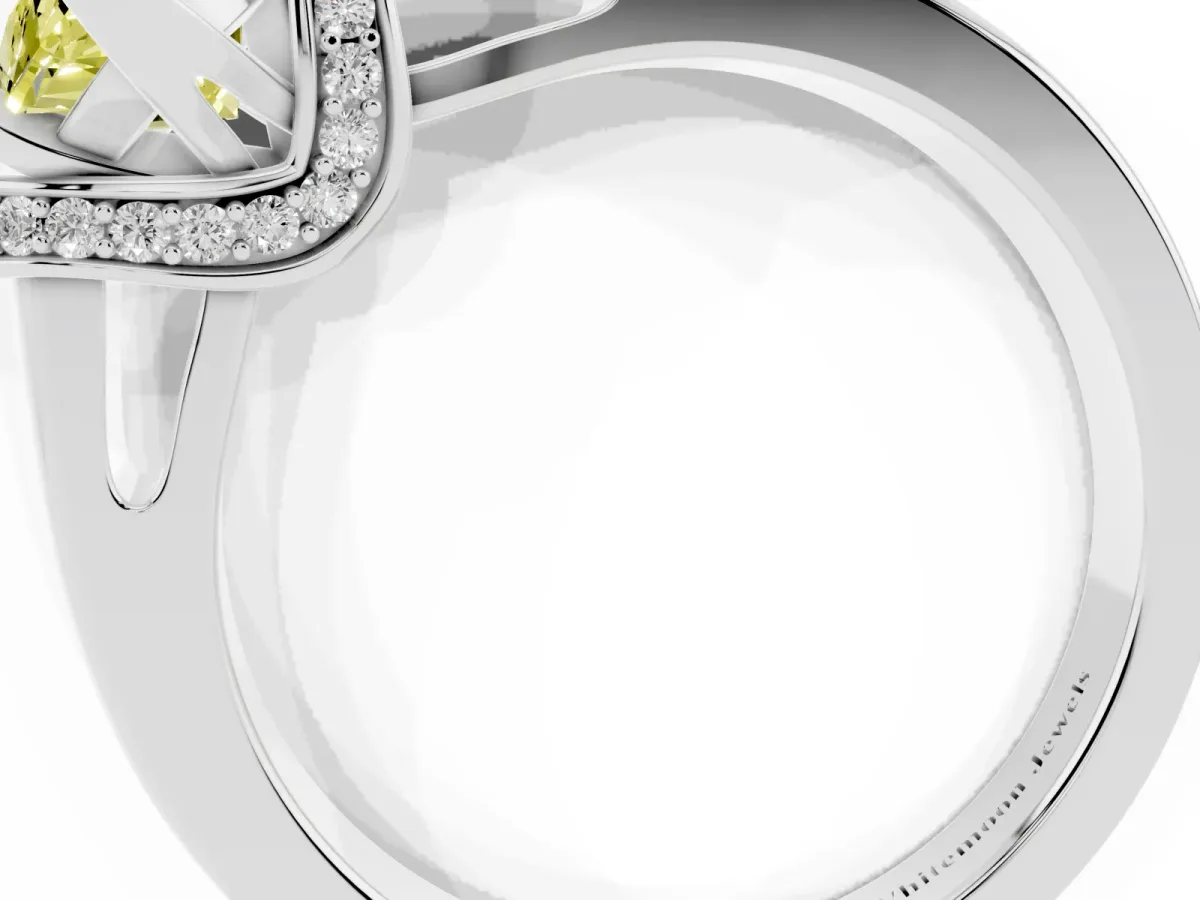 Fancy Yellow Marquise Cut Solitaire Diamond Ring with Pave Band and Six-Prong Setting Silver