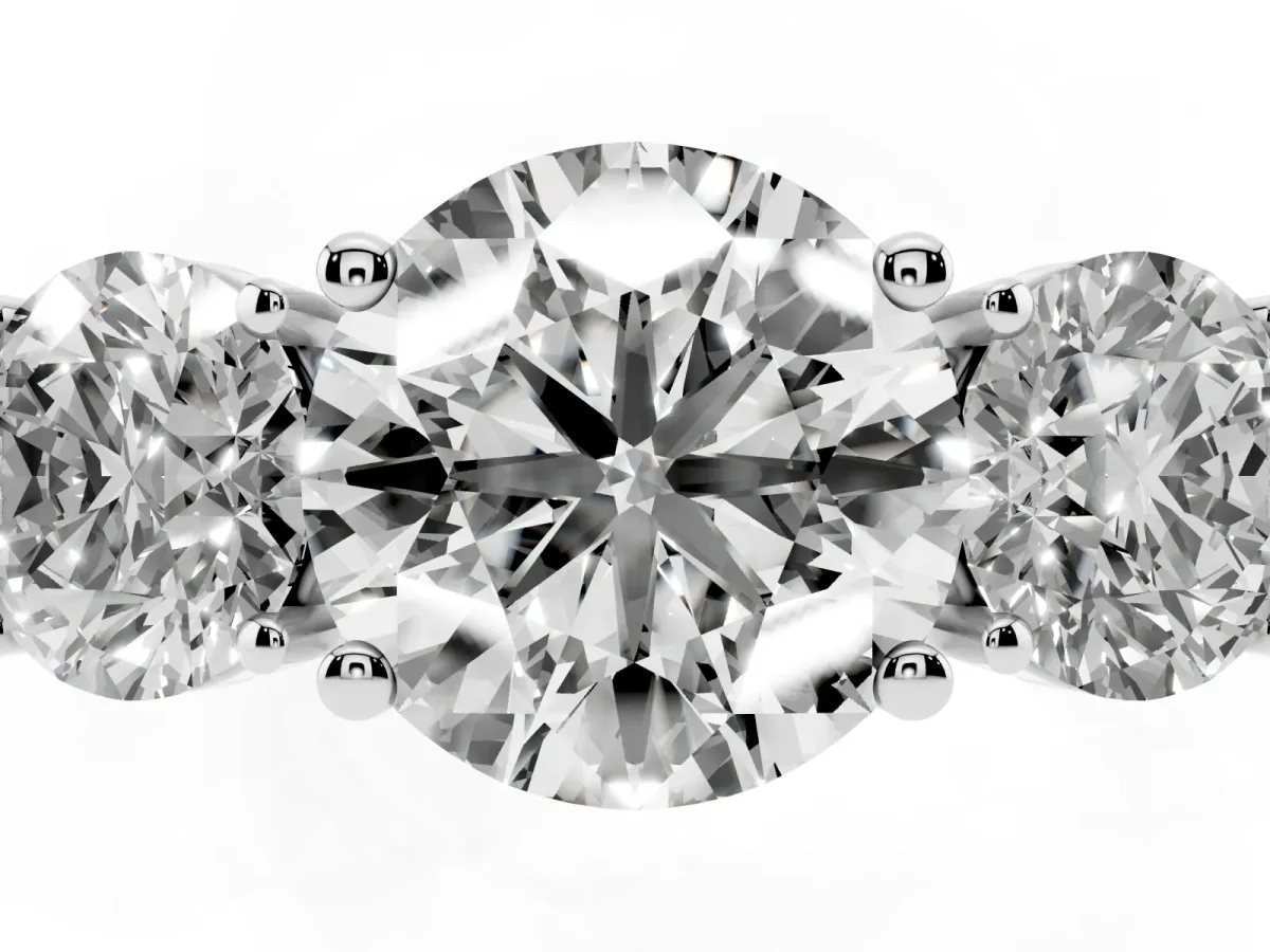 Three-Stone Round Cut Cut Diamond Engagement Ring with Flat Band and Four-Prong Setting Silver