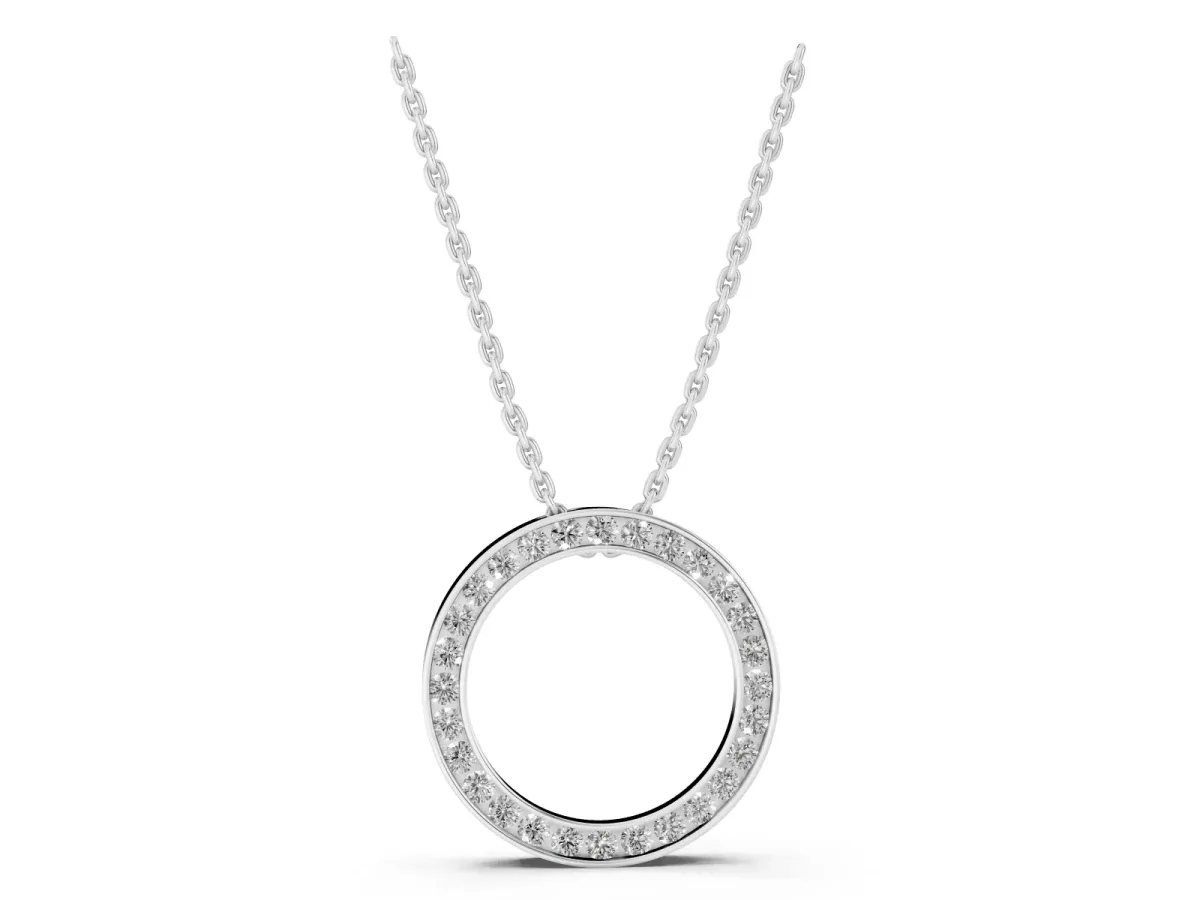Round Diamond Channel Set Pendant White gold