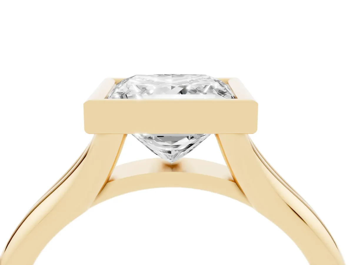 Bezel Set Princess Cut Solitaire Diamond Ring with Smooth Band Yellow gold