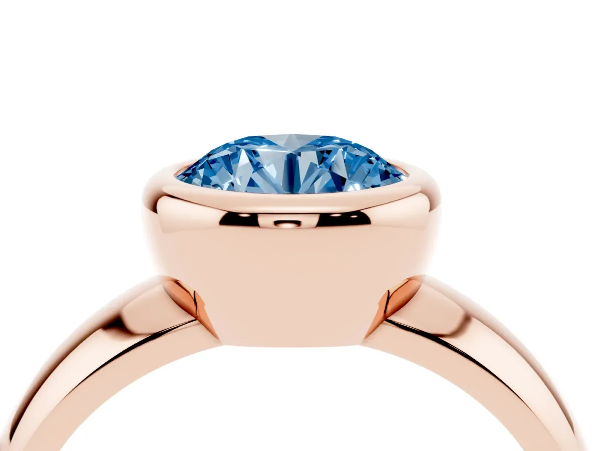 Fancy Blue Bezel Set Round Cut Solitaire Ring with Wide Band Rose gold