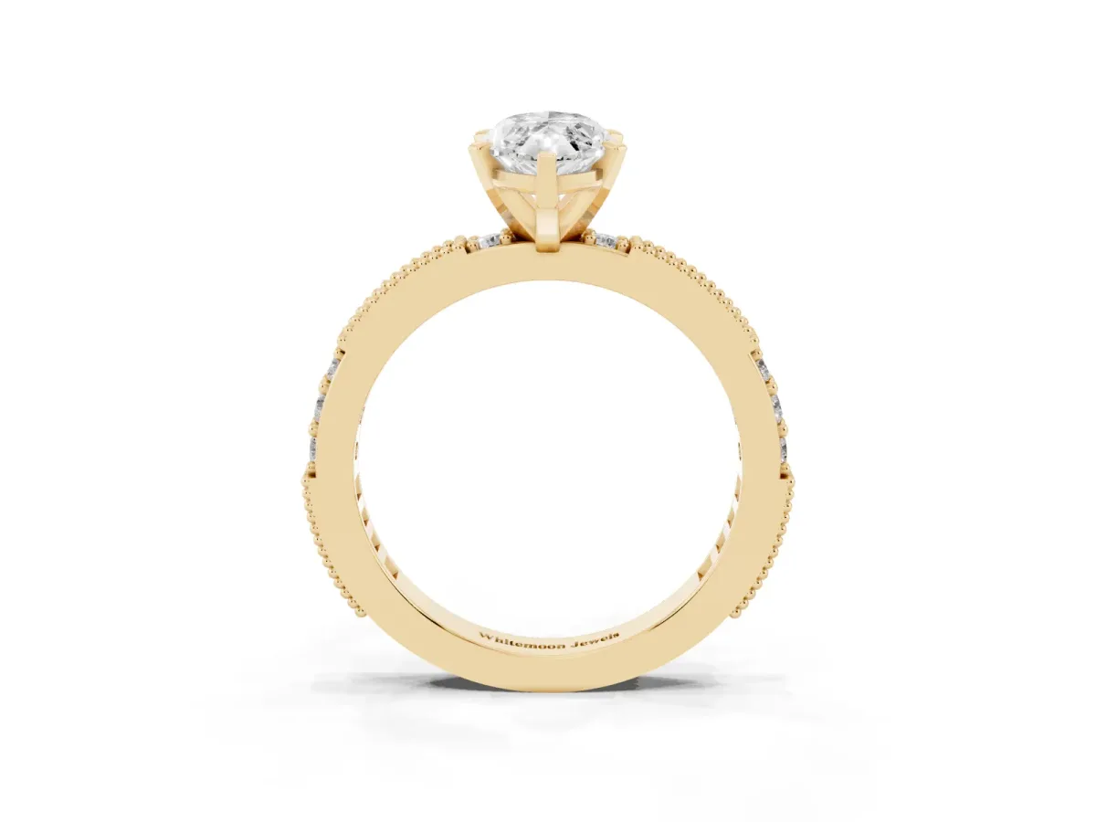 Marquise Cut Solitaire with Pavé Band and Four-Prong Setting Yellow gold