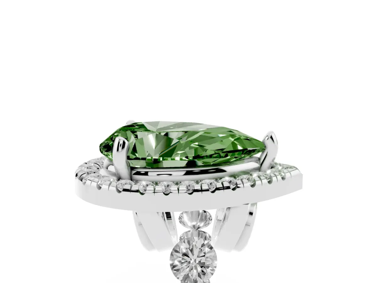 Fancy Green Pear Cut Halo Pavé Diamond Engagement Ring with Four-Prong Setting Platinum
