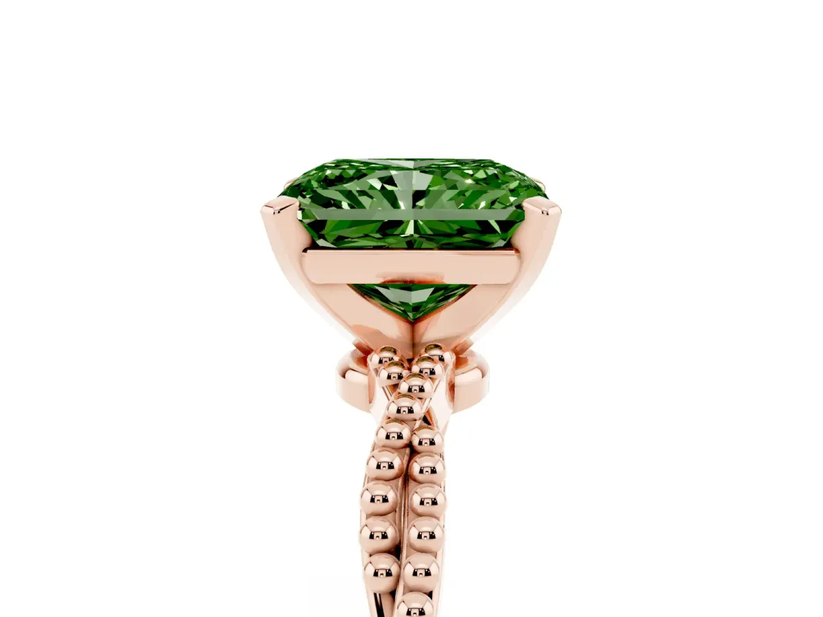 Fancy Green Radiant Cut Solitaire Twisted Band with Bead Prong Setting Rose gold