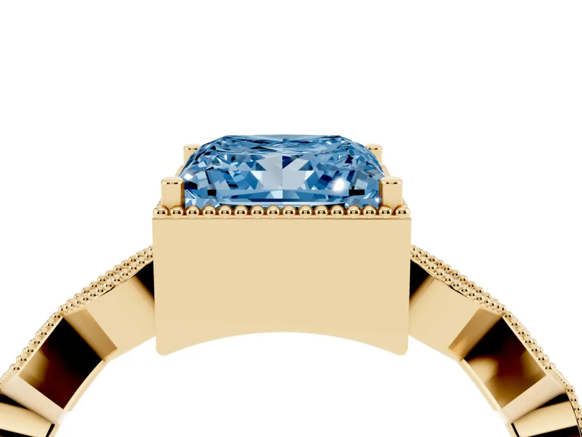 Fancy Blue Princess Cut Milgrain Marquise Diamond Twist Band Ring Yellow gold