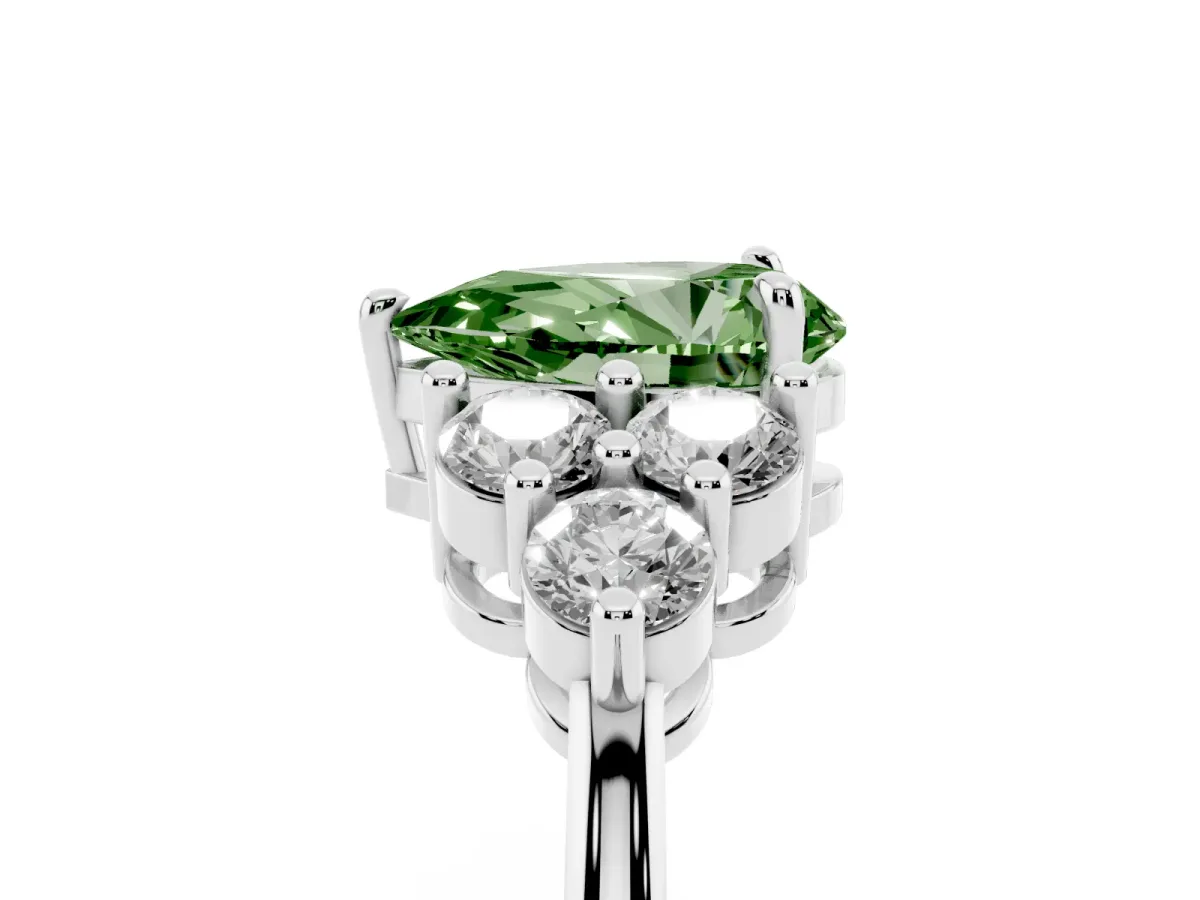 Fancy Green Pear Cut Brilliant Diamond Cluster Accent Solitaire Ring with Prong Setting Silver