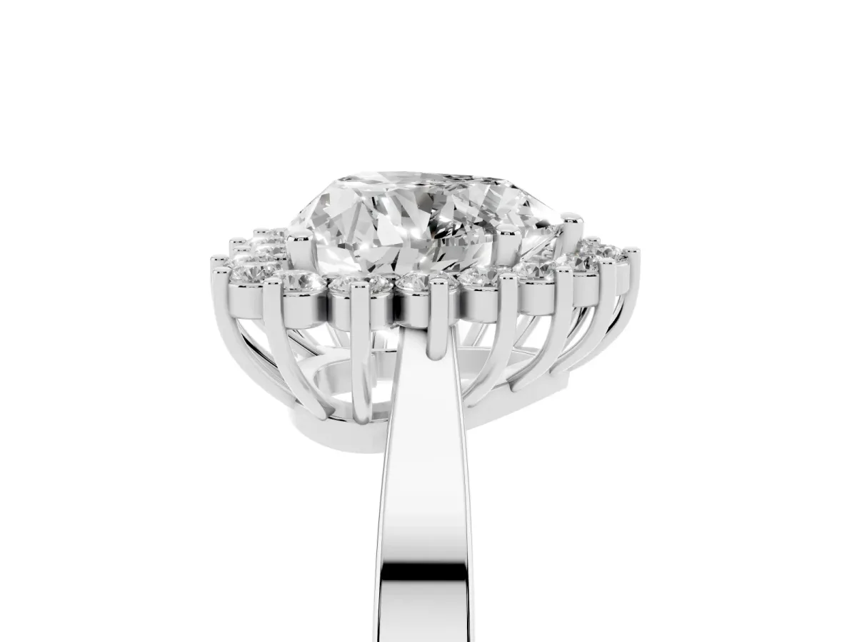 Heart Cut Cut Diamond Halo Ring with Round Brilliant Halo and Solitaire Band Silver