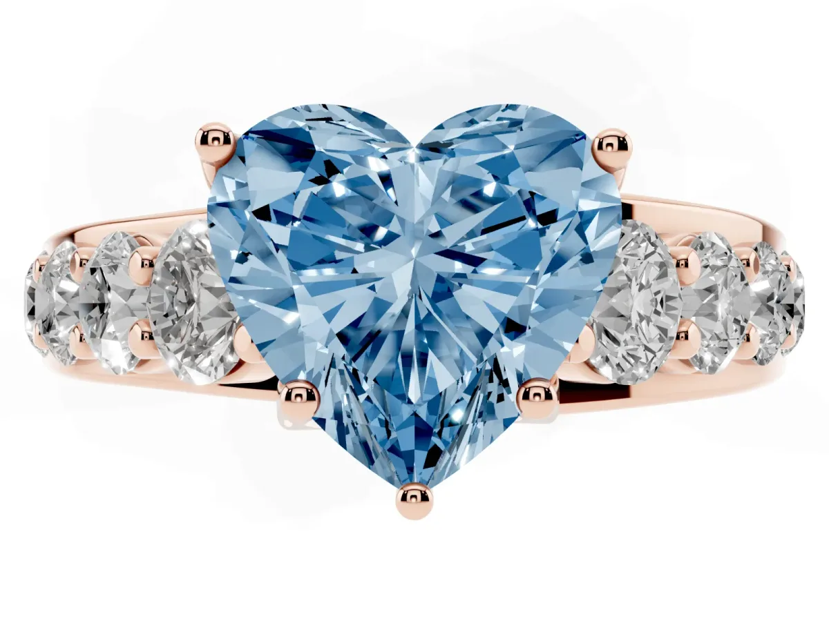 Fancy Blue Heart Cut Diamond Engagement Ring with Pavé Band and Four-Prong Setting Rose gold