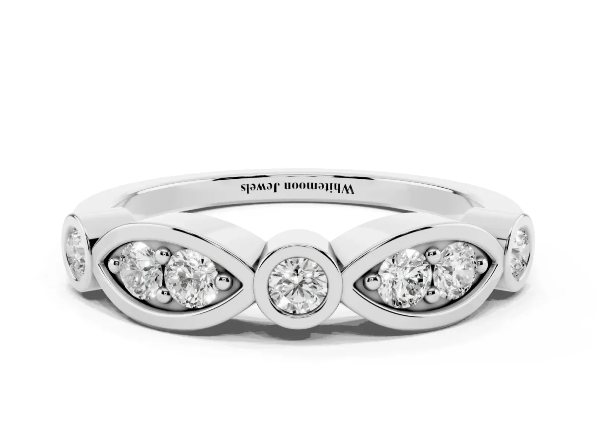 Bezel Set Round Diamond Marquise Band Platinum