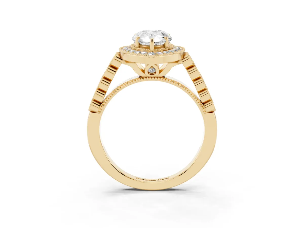 Pear Cut Halo Twist Band Solitaire Ring with Six-Prong Setting Yellow gold
