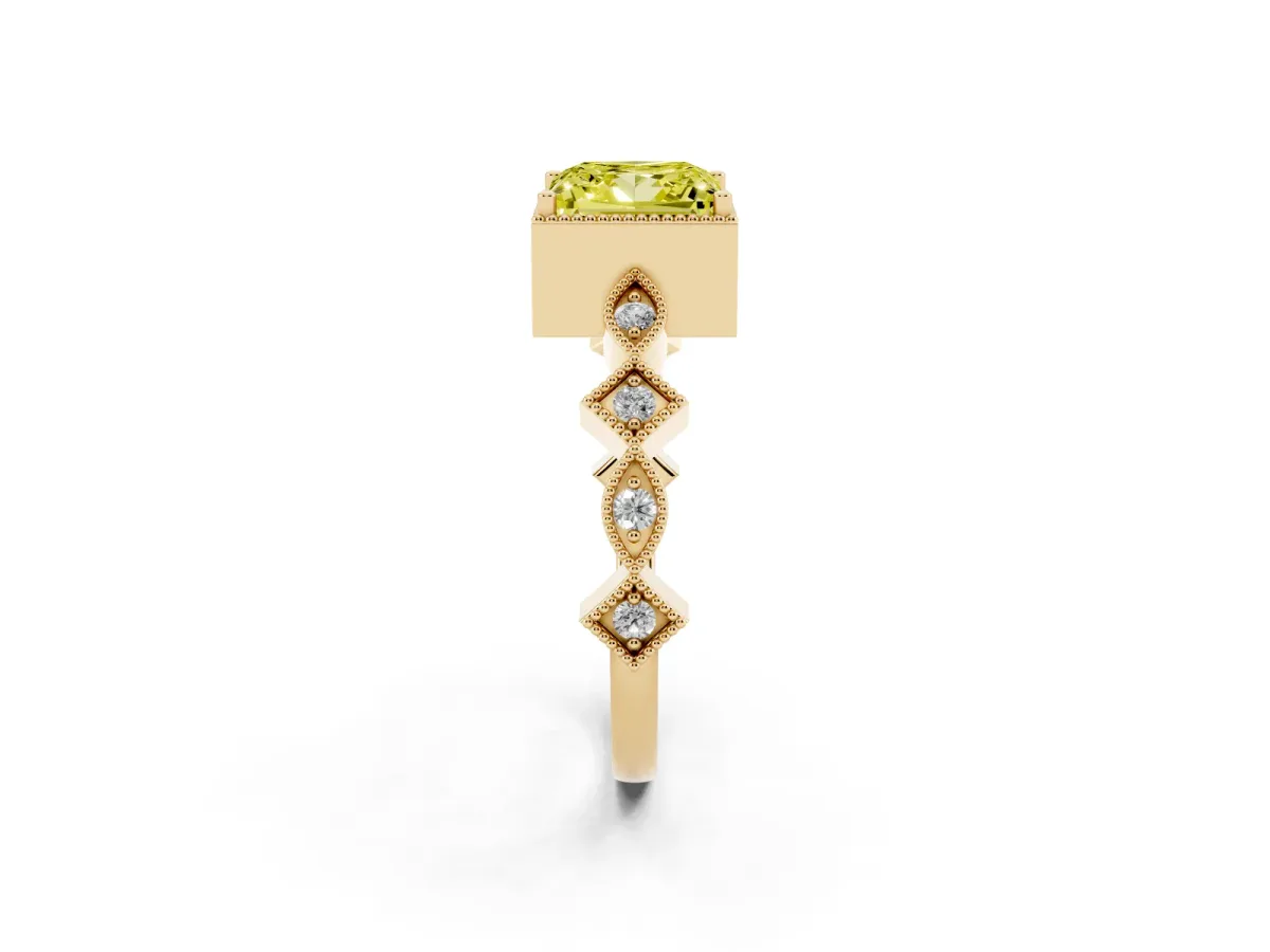 Fancy Yellow Princess Cut Milgrain Marquise Diamond Twist Band Ring Yellow gold