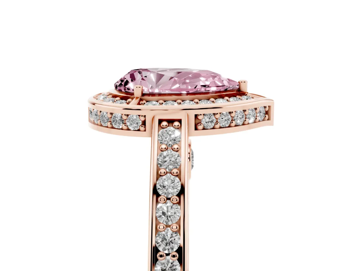 Fancy Pink Pear Cut Cut Halo Pave Split Shank Prong Setting Ring Rose gold