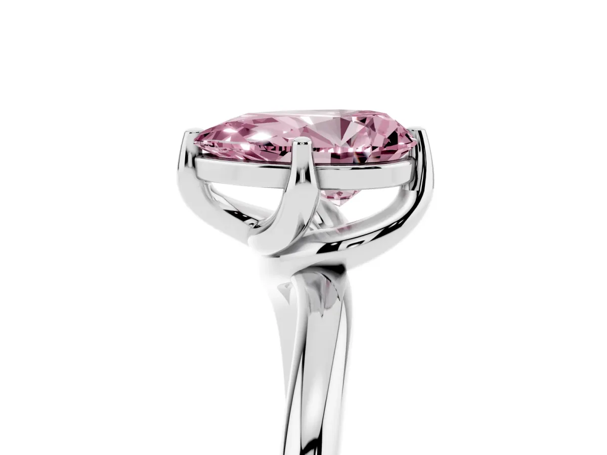 Fancy Pink Pear Cut Diamond Solitaire Engagement Ring with Four-Prong Setting and Classic Band Silver