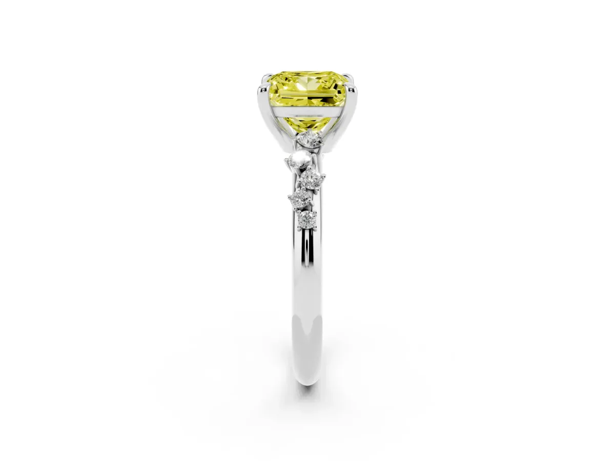 Fancy Yellow Princess Cut Cut Diamond Vine Band with Four-Prong Setting Silver