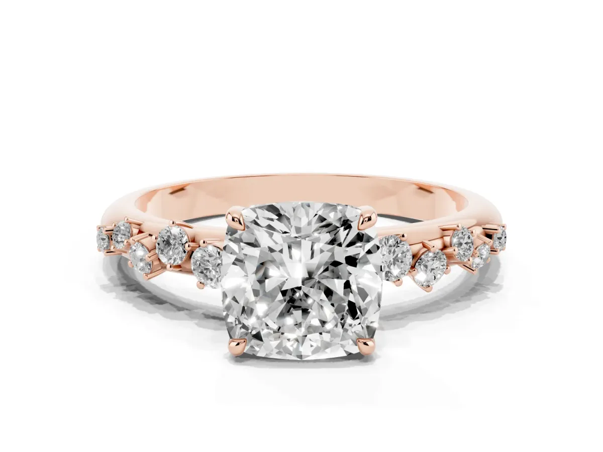 Cushion Cut Diamond Cluster Prong-Set Solitaire Ring Rose gold