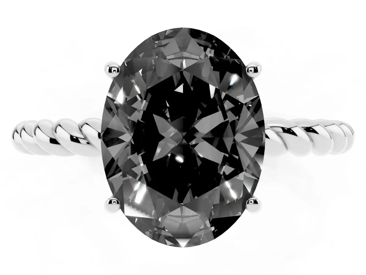 Fancy Black Oval Cut Solitaire Twisted Band 4-Prong Ring Silver