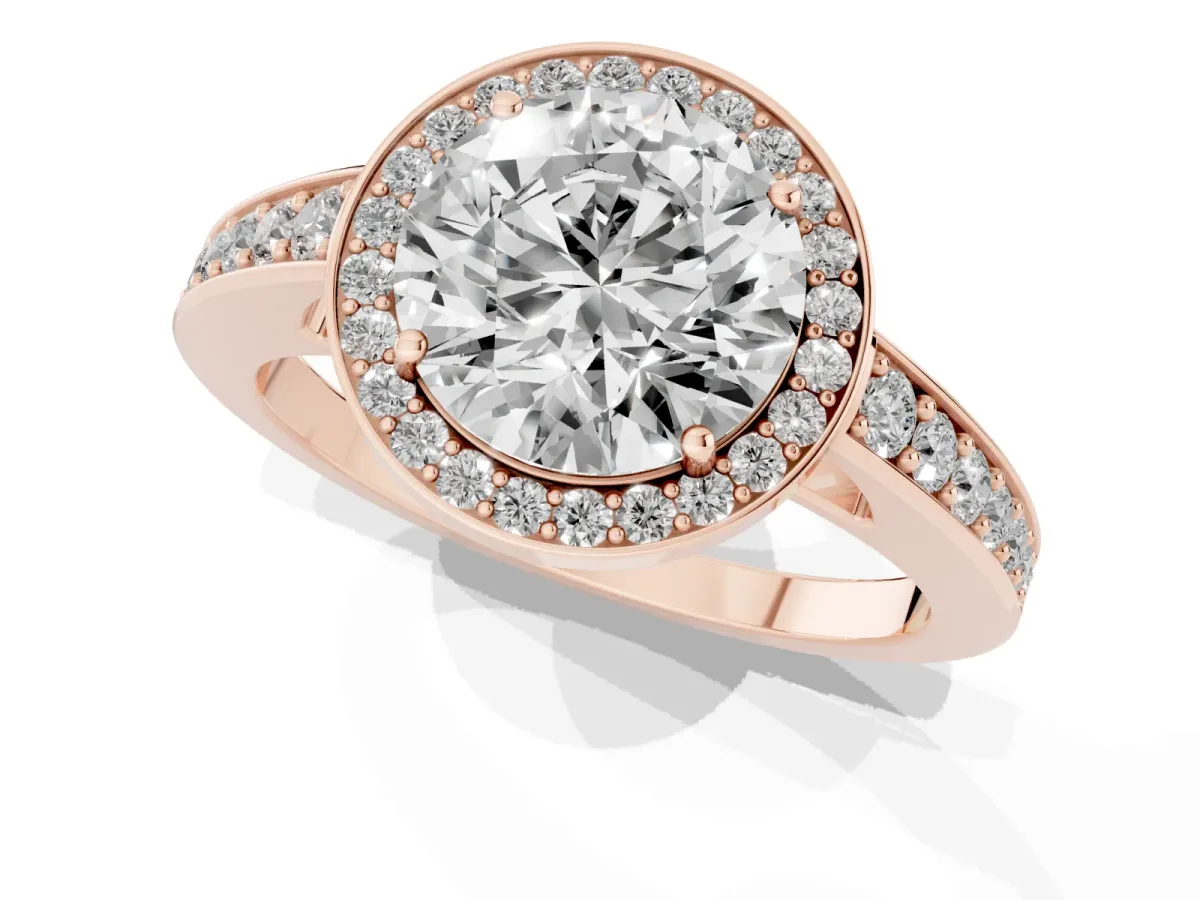 Round Cut Halo Pavé Diamond Engagement Ring with Bezel Setting Rose gold