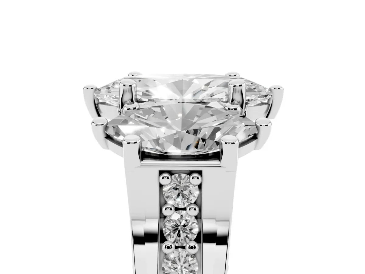 Marquise Cut Diamond Three-Stone Ring with Channel Set Band and Four-Prong Setting Silver