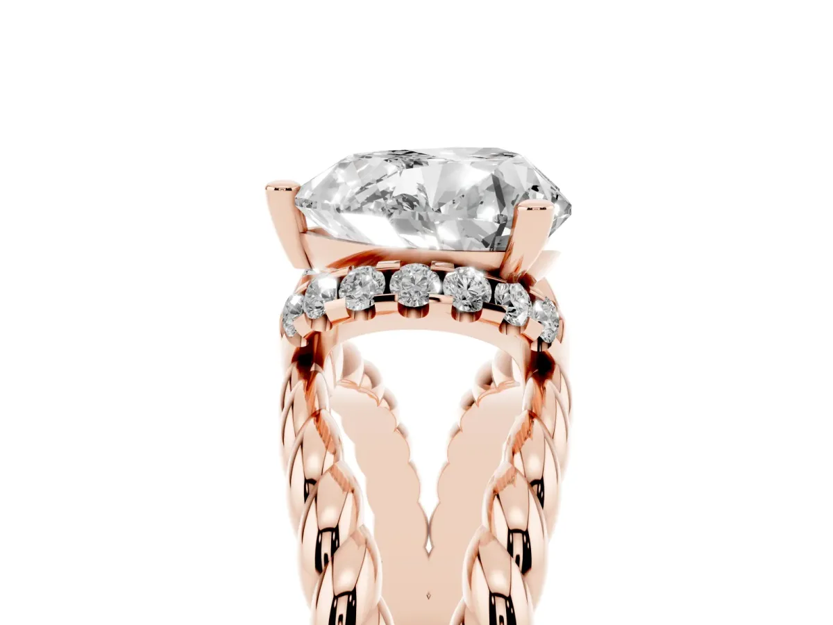 Heart Cut Halo Twisted Band Four-Prong Ring Rose gold