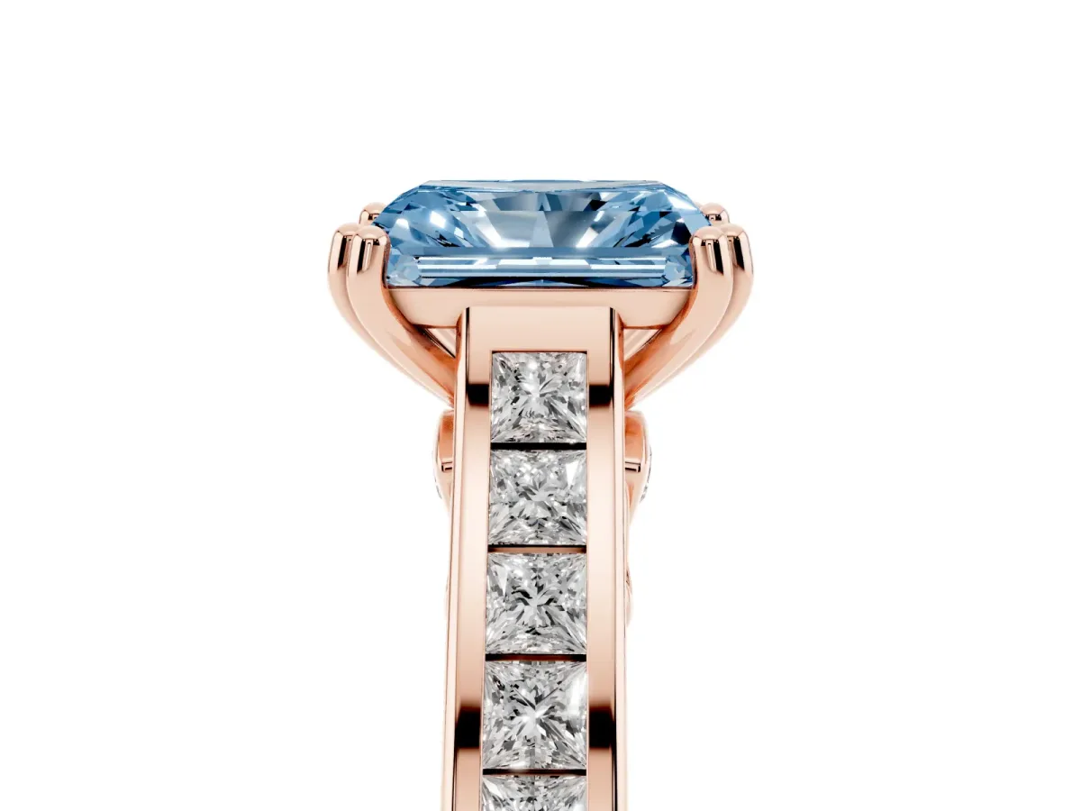 Fancy Blue Radiant Cut Cut Channel Set Solitaire Engagement Ring with Prong Setting Rose gold