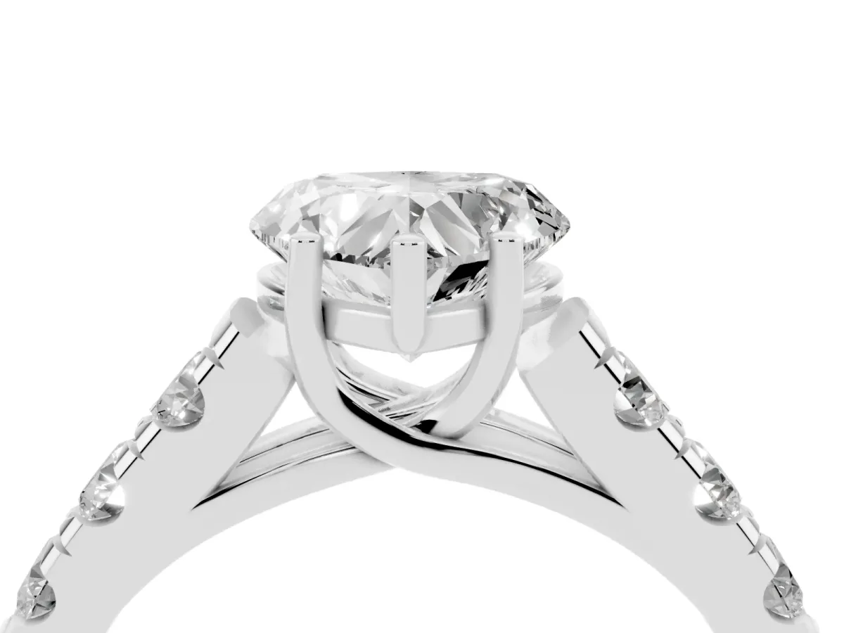 Heart Cut Cut Diamond Solitaire Ring with Micro Pave Band and Prong Setting Silver