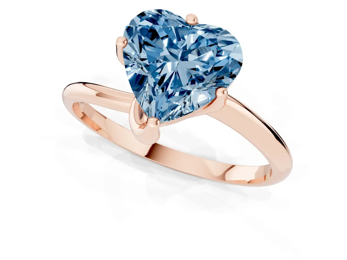 Fancy Blue Heart Cut Diamond Solitaire Engagement Ring with Four-Prong Setting and Classic Band Rose gold
