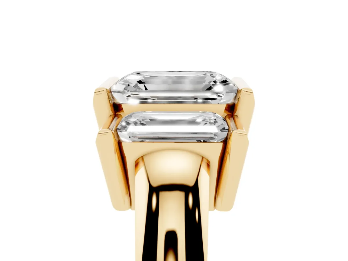 Three Stone Emerald Cut Cut Channel Set Diamond Ring Yellow gold