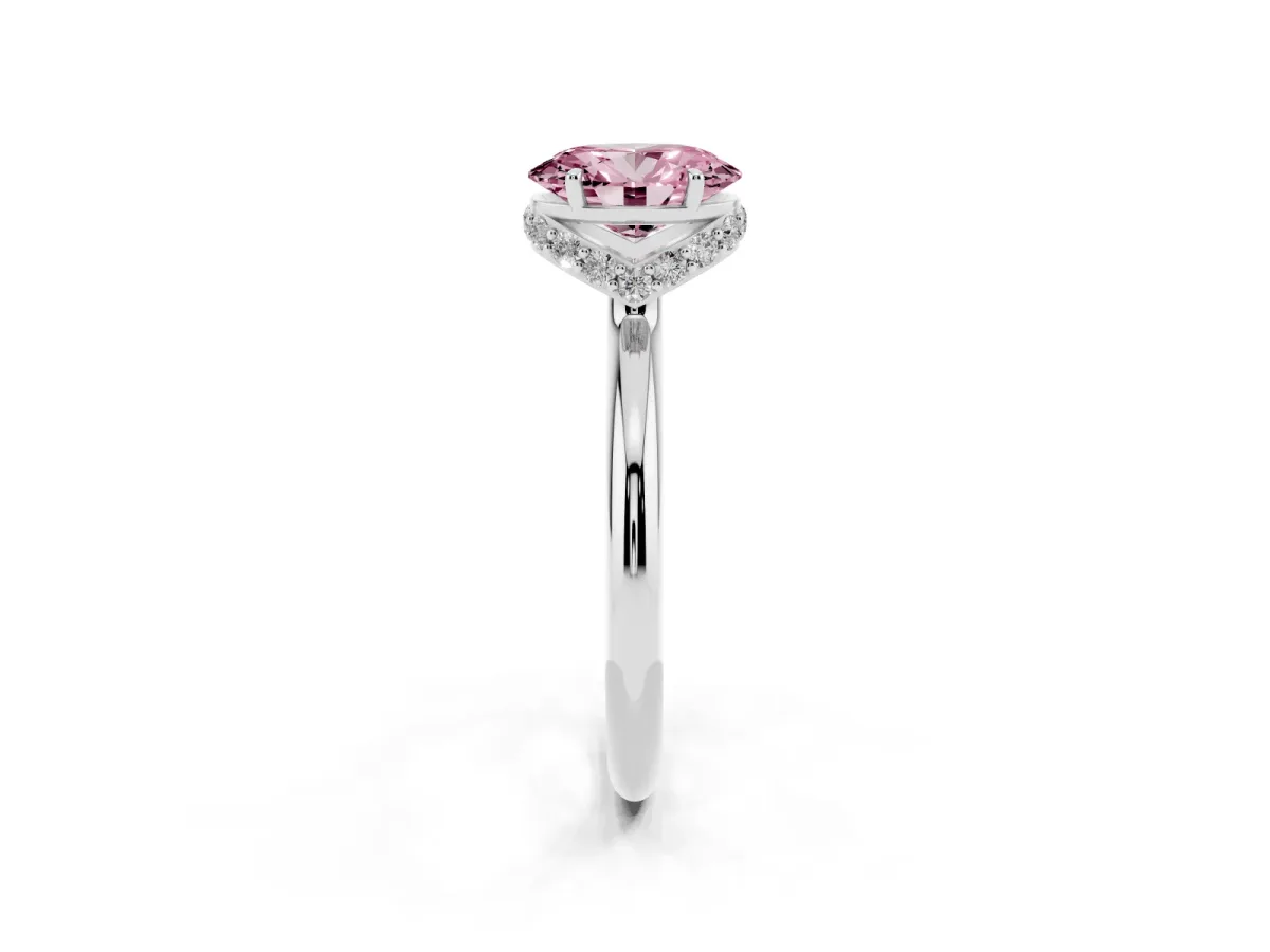 Fancy Pink Oval Cut Brilliant Solitaire Engagement Ring with Six-Prong Setting and Classic Band White gold