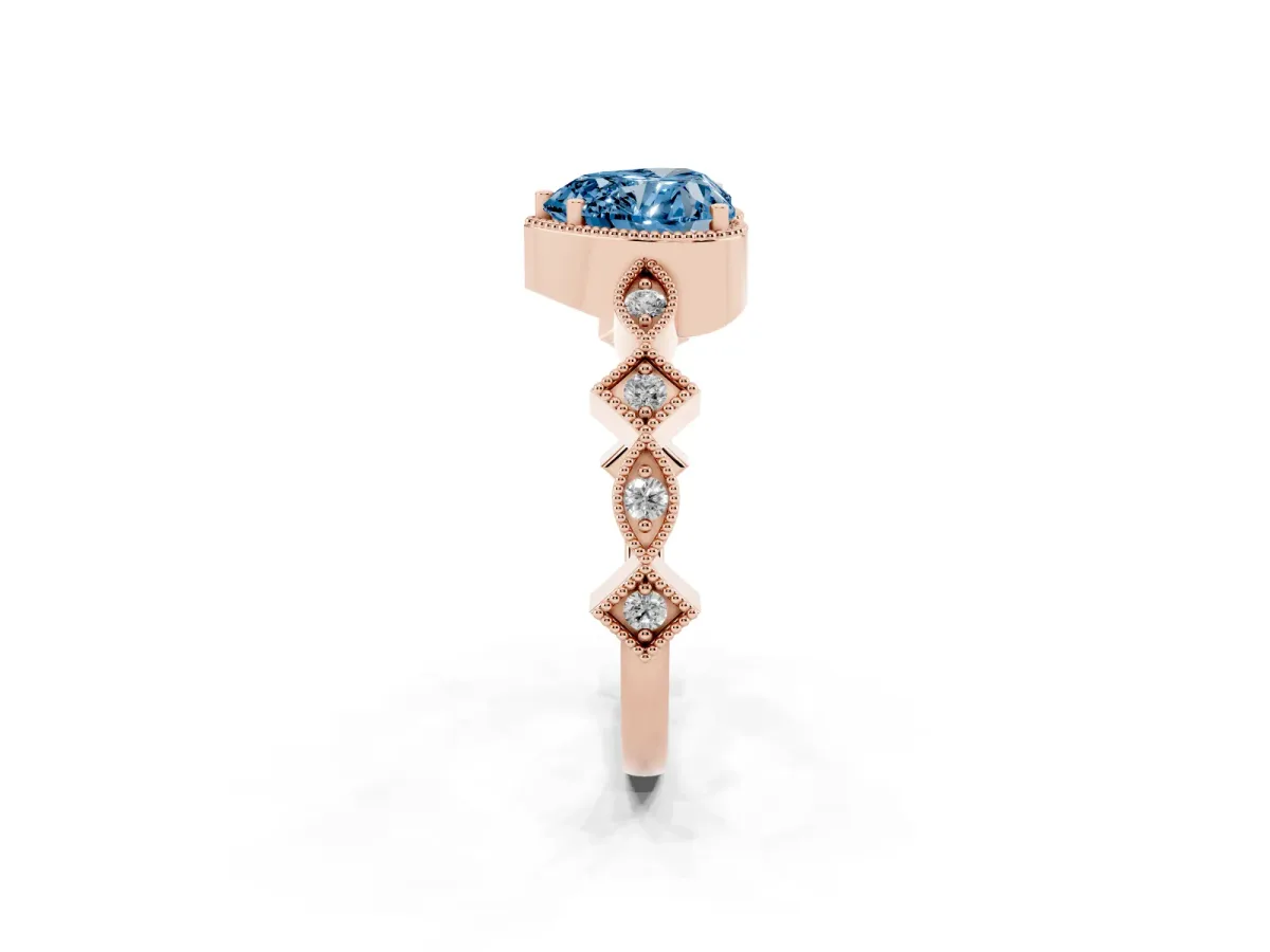 Fancy Blue Heart Cut Milgrain Marquise Diamond Twist Band Ring Rose gold