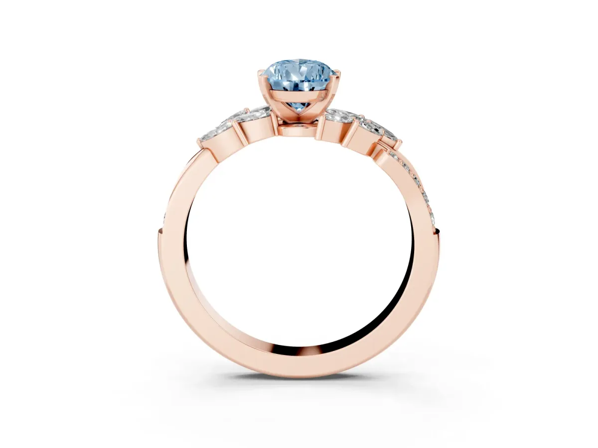 Fancy Blue Pear Cut Solitaire Marquise Twist Band with Six-Prong Setting Rose gold