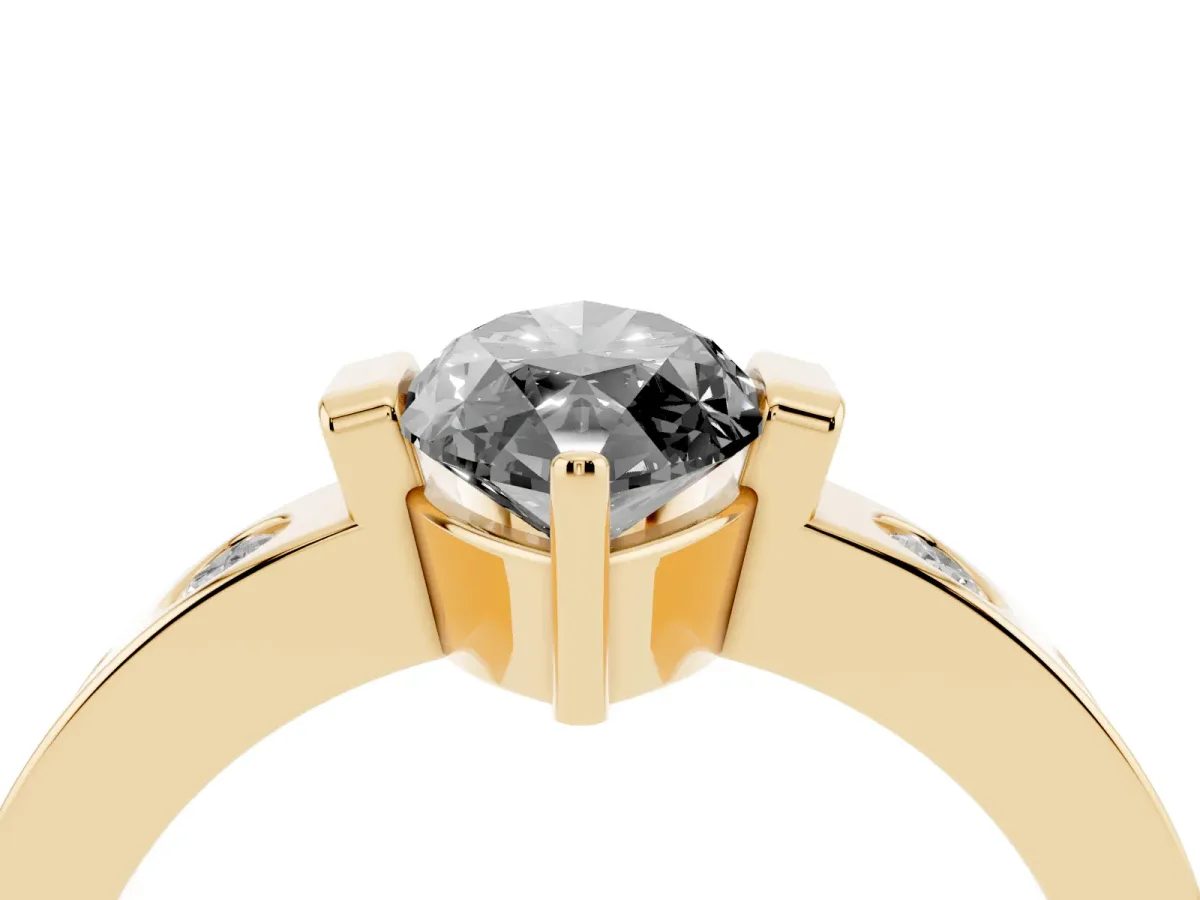 Fancy Black Marquise Cut Brilliant Channel-Set Diamond Ring with Bezel Prong Setting Yellow gold