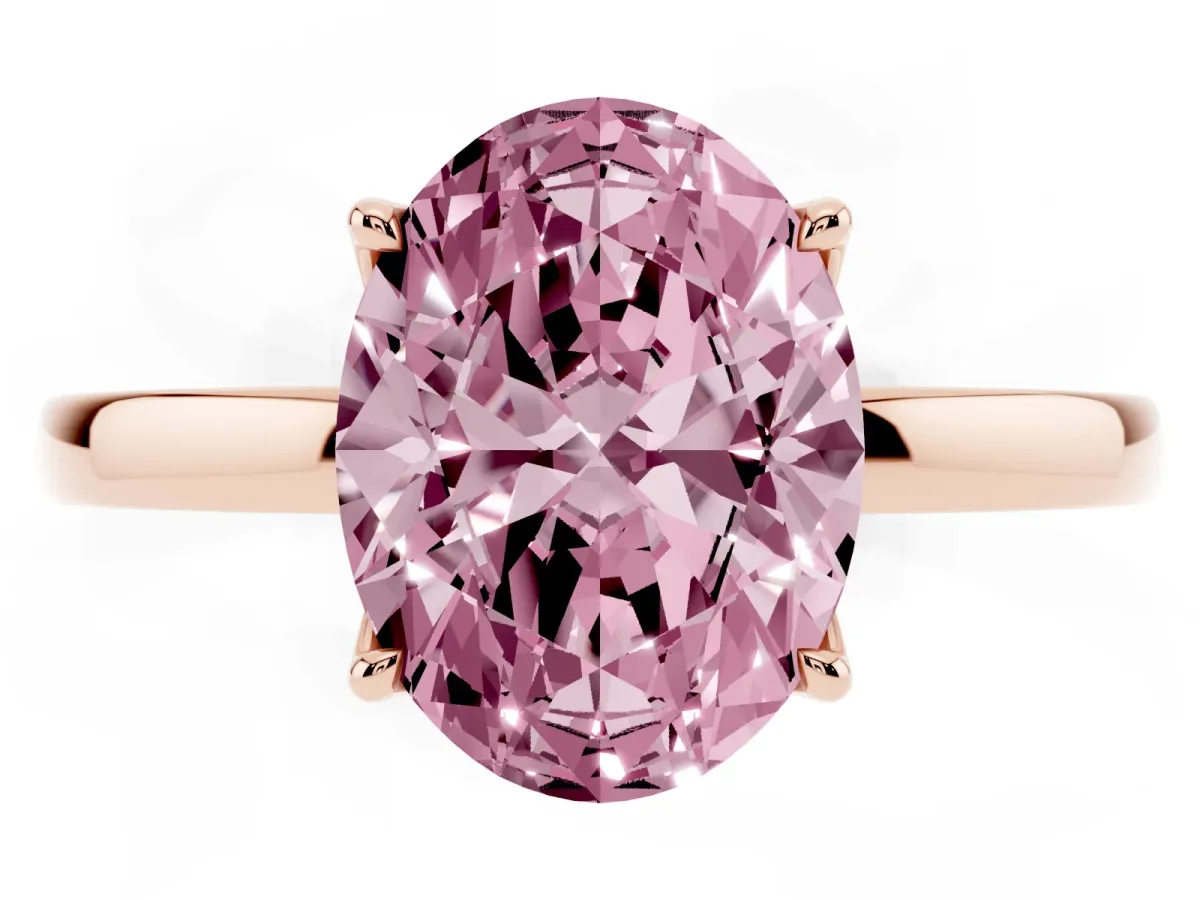 Fancy Pink Oval Cut Diamond Solitaire Ring with Thin Band and Prong Setting Rose gold