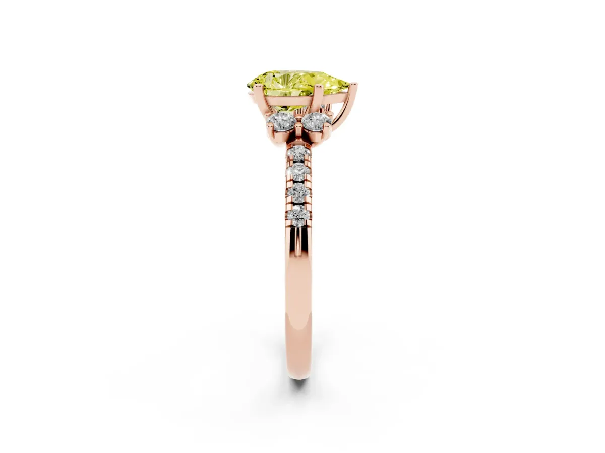 Fancy Yellow Pear Cut Diamond Three-Stone Pave Band with Four-Prong Setting Rose gold