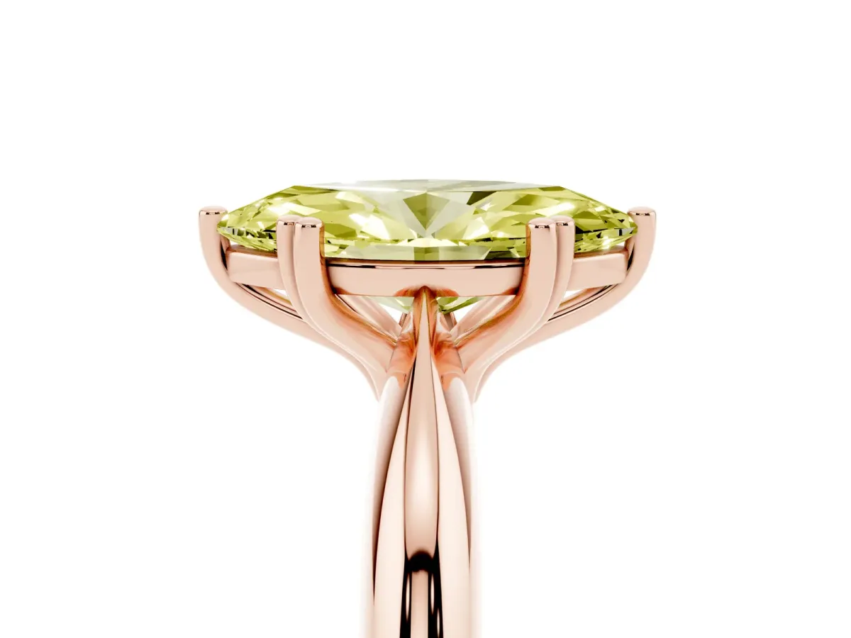 Fancy Yellow Marquise Cut Cut Solitaire Engagement Ring with Tapered Band and Four-Prong Setting Rose gold