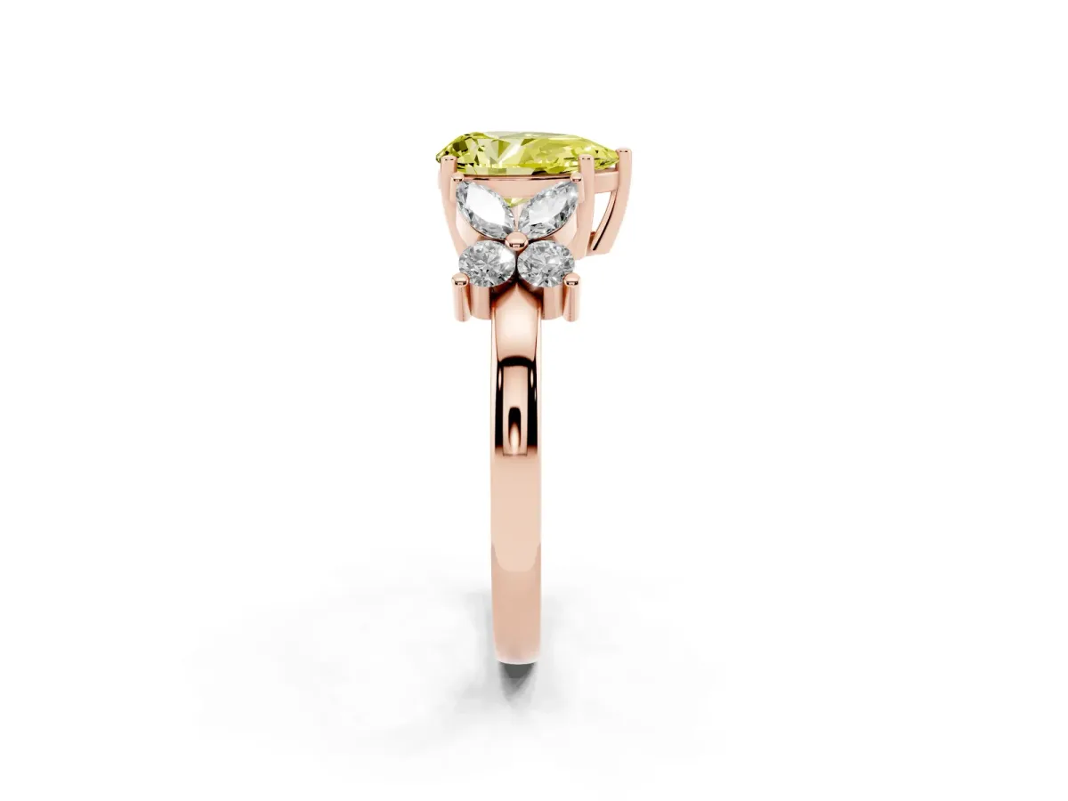Fancy Yellow Pear Cut Diamond Floral Cluster Ring with Solitaire Band and Prong Setting Rose gold