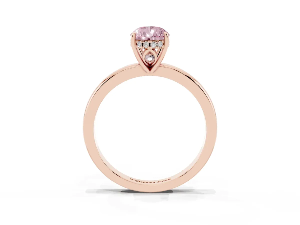 Fancy Pink Pear Cut Solitaire Diamond Ring with Prong Setting and Plain Band Rose gold