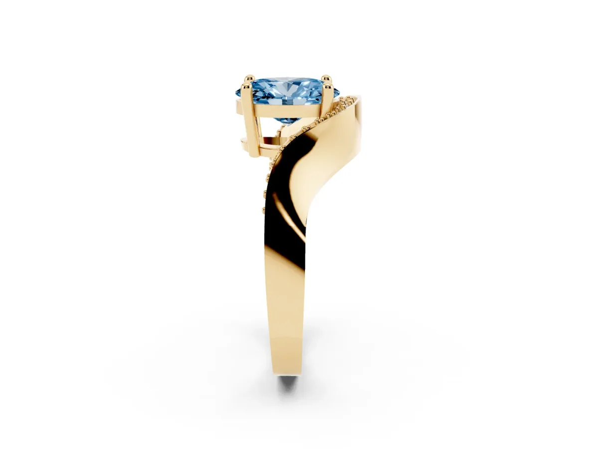 Fancy Blue Oval Cut Solitaire Diamond Engagement Ring with Pave Band and Four-Prong Setting Yellow gold