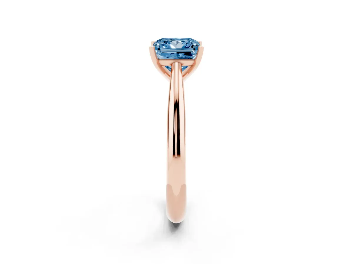 Fancy Blue Princess Cut Diamond Solitaire Engagement Ring with Cathedral Setting and Four-Prong Mount Rose gold